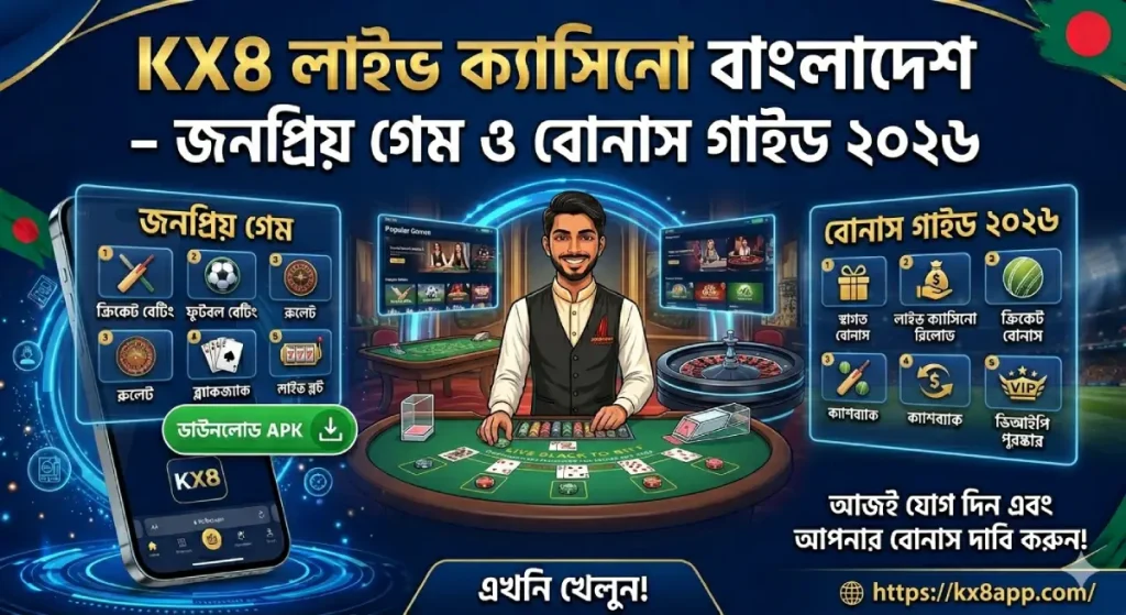 KX8 লাইভ ক্যাসিনো বাংলাদেশ – জনপ্রিয় গেম ও বোনাস গাইড ২০২৬